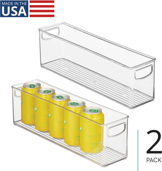 iDesign Plastic Stackable Pantry Bin, Set of 2, Clear | Storage Bin with Handles, For Cabinets or Fridge
