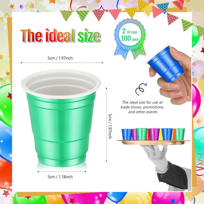 Roshtia 100 Pack 2 oz Plastic Shot Cups, Mini Disposable Shot Glasses 2 oz Wedding Party Cups for Bridal Shower Wedding Party, Beer Taste Serving, Snacks(Black, Gold)