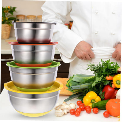 Cabilock 4pcs Non- Stainless Steel Mixing Bowl Base Deep Round Salad and Soup Bowls Mixed Colors for Fruits Vegetables and More