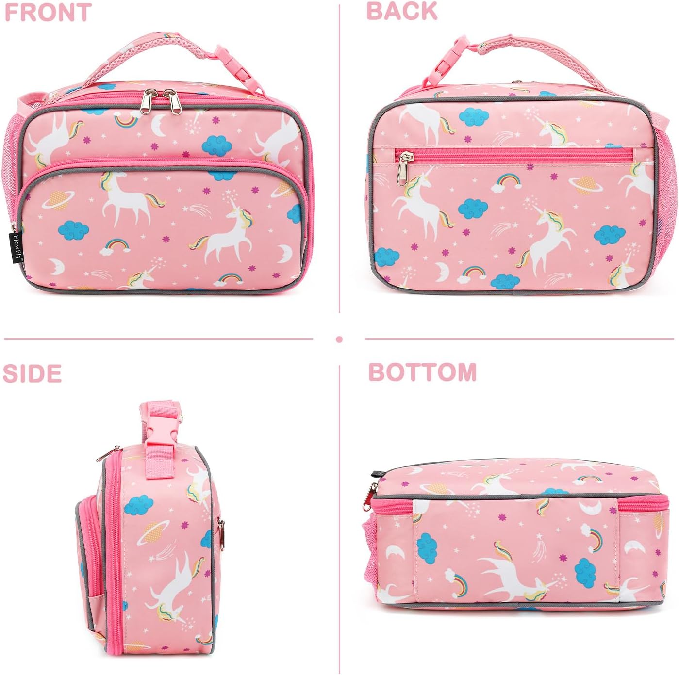 FlowFly Kids Lunch box Insulated Soft Bag Mini Cooler Back to School Thermal Meal Tote Kit for Girls, Boys, Astronaut - Colors B