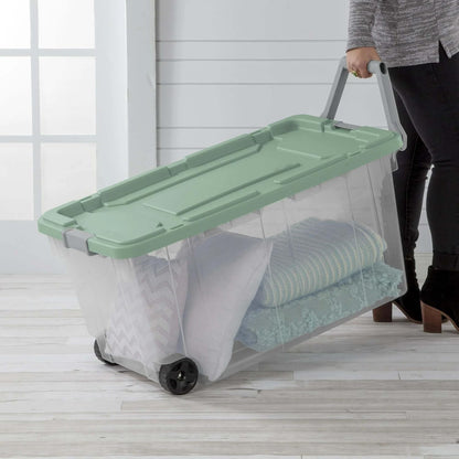 160 Quart Extra Large Wheeled Storage Boxes 2 Pack, Clear Plastic Bins with Latching Lids, Durable Rolling Containers for Garage & Home Organization