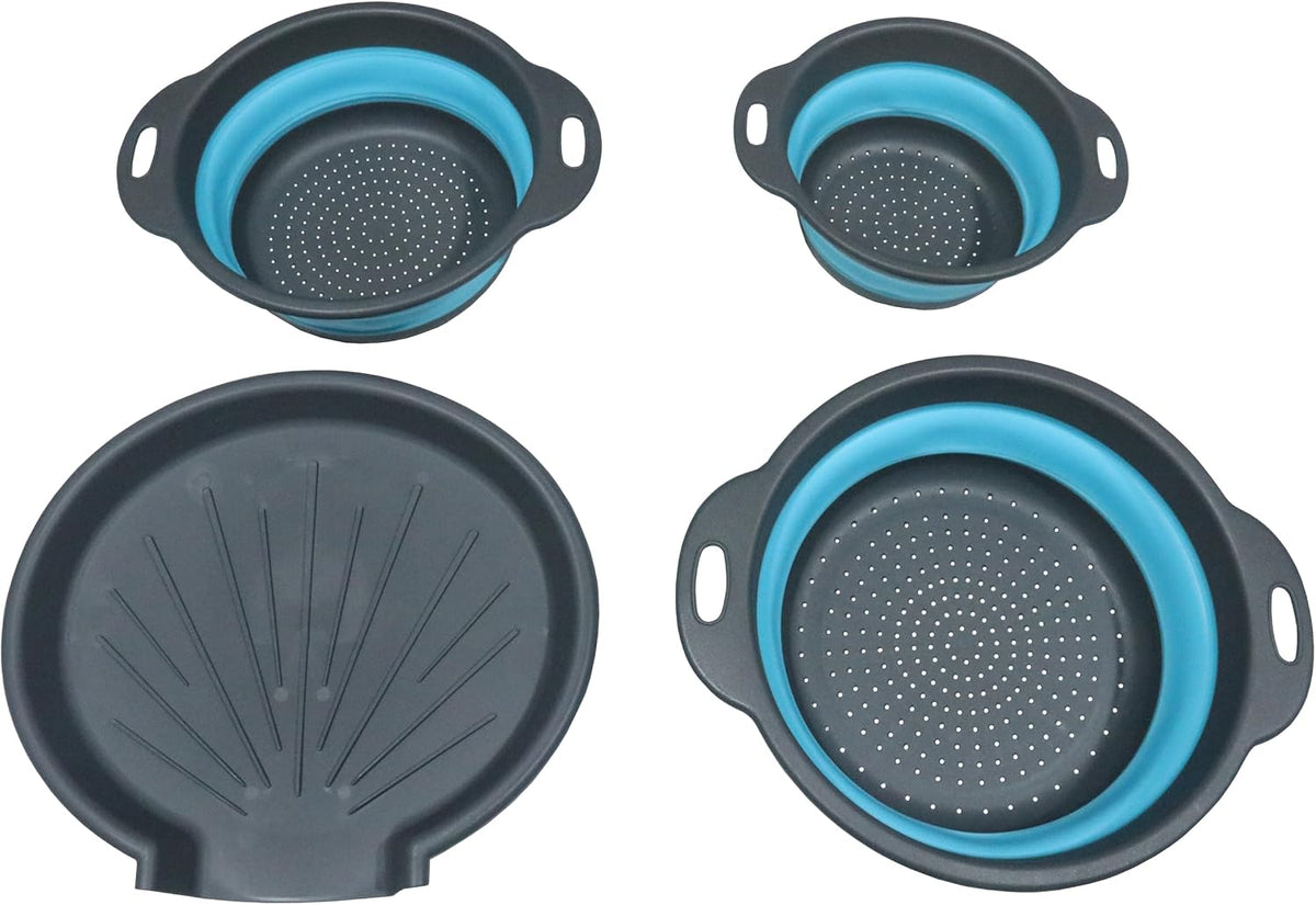 Sink diversion Collapsible Colanders (3 Pack Set) Food Strainers with Over-Sink Water Draining Base for Pasta Fruits and Vegetables(3 Sizes, 3QT, 4QT and 5 Quart) (Green)