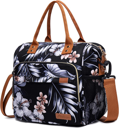 TuErCao Small Lunch Bag Lightweight Insulated Lunch Box for Women Work Portable Soft Cooler for Picnic Travel Road Trips, Loncheras para Mujer, Black