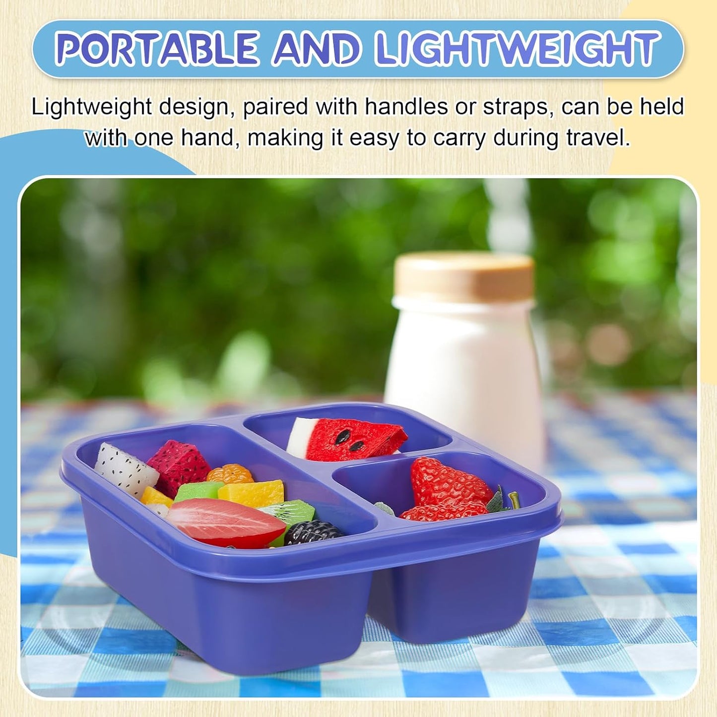 Honeydak 5 Pack Snack Containers 3 Compartment Bento Snack Boxes Divided Meal Prep Containers with Lids Reusable Adults Lunch Food Storage Box for School Work Travel(Elderberry)