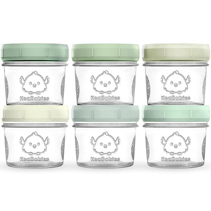 KeaBabies 12pk 4oz Glass Baby Food Containers with Lids - Leak-Proof, Microwavable Small Glass Jars, Baby Purees & Toddler Snack Storage Containers, BPA-Free, Dishwasher & Freezer Safe (Musk Dusk)