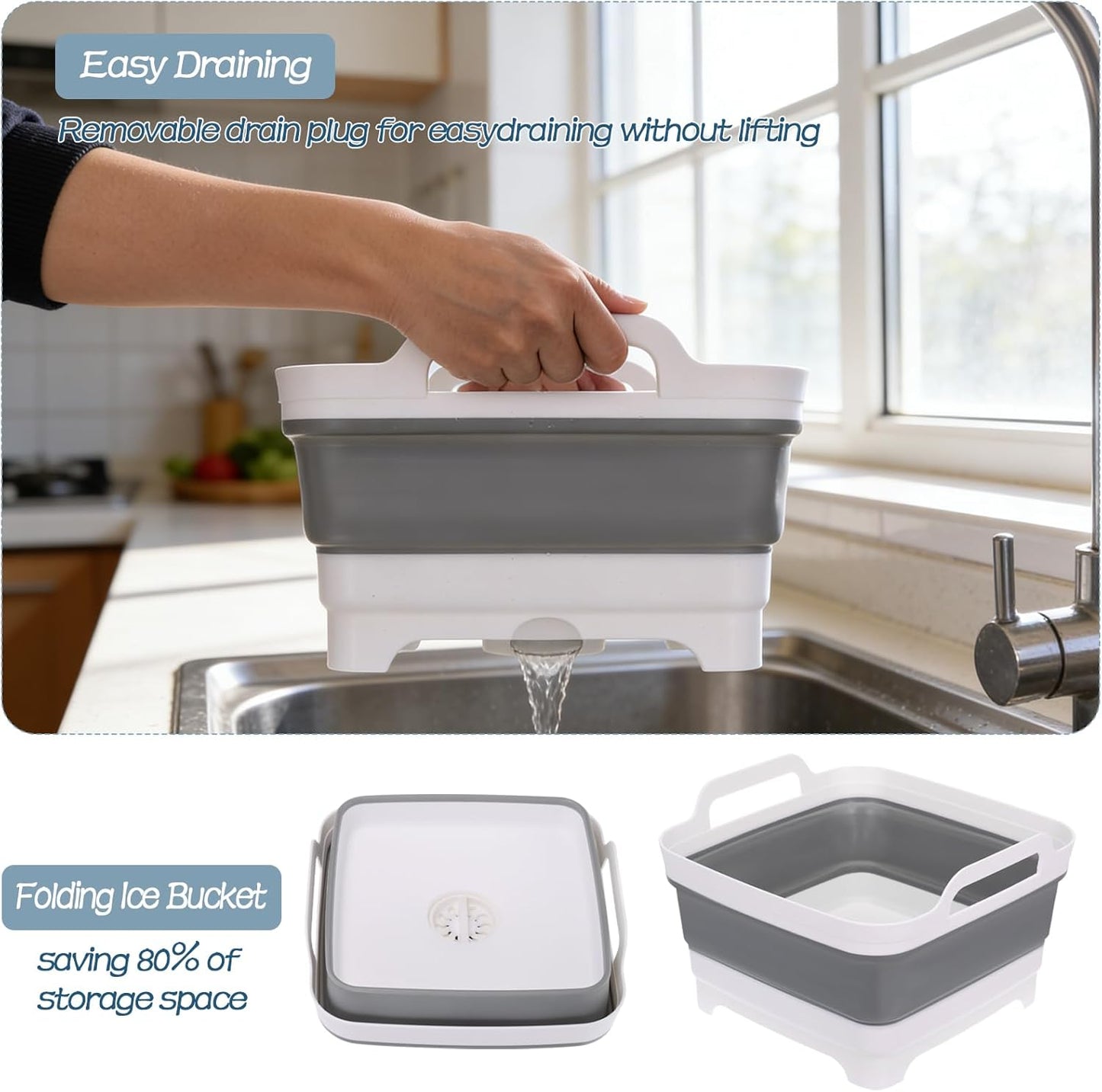 2 Pcs Ice Buckets for Parties, Collapsible Beverage Tub Beer Ice Buckets Drink Cooler, Space Saving Ice Storage Tub Ice Cube Bin and 2 Scoop for Champagne Beer Sparkling Wine Cocktails