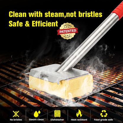Bristle-Free Steam Grill Brush – No Shedding Bristles, Unique Wave Pads for Deep Cleaning Blackstone, Weber, and Stainless Steel Grills – Safe for Outdoor BBQ Cleaning