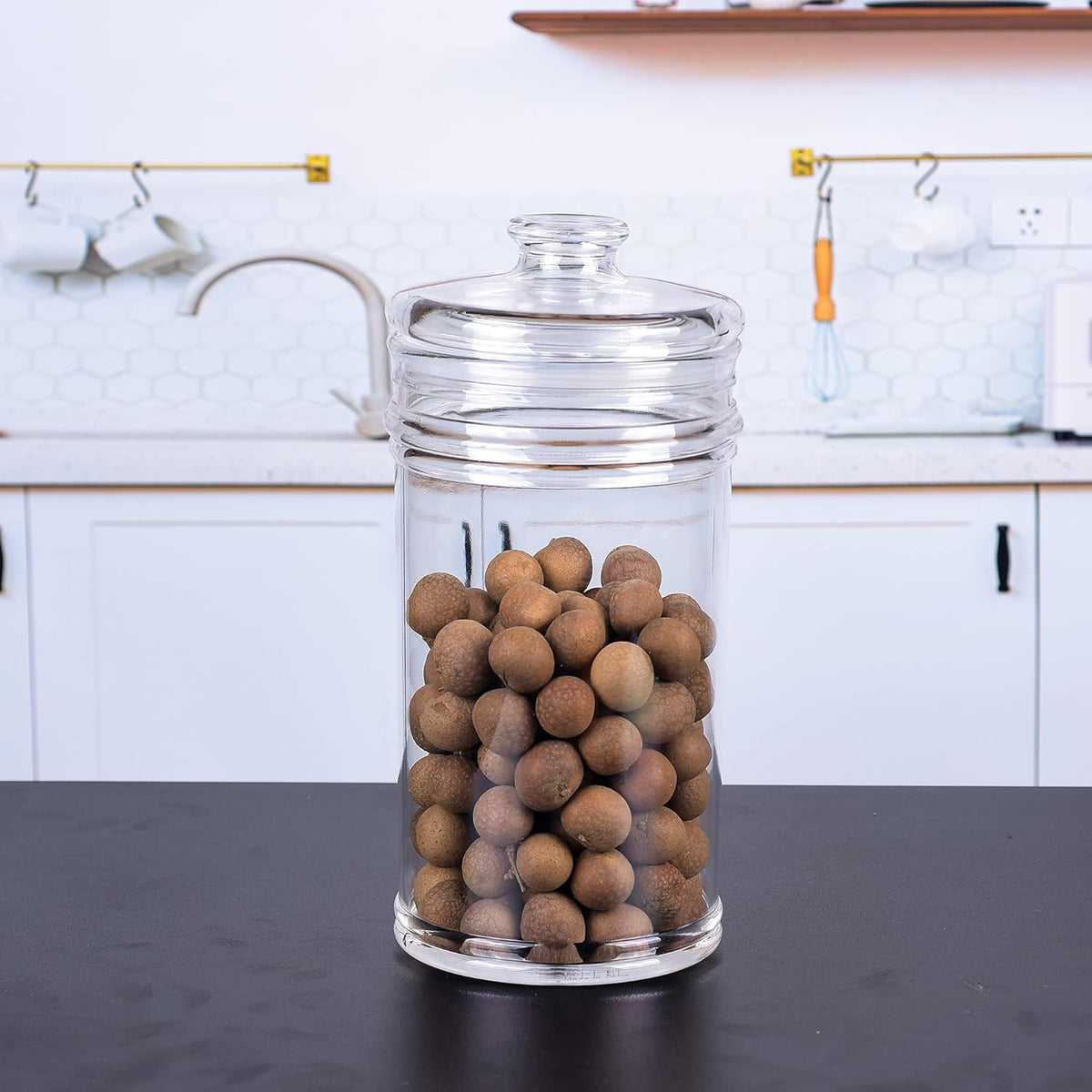 64 oz Reinforced Large Acrylic Canister with Locking Clamp, Airtight Flip Jar | Food Storage Container for Flour, Sugar, Coffee, Candy, Cookie etc