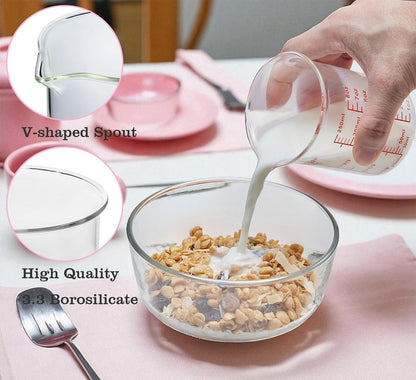 3 Piece Glass Measuring Cup Set, Includes 1/2-Cup, 1-Cup, and 2-Cup High Borosilicate Glasss Liquid Measuring Cups, Dishwasher, Freezer, Microwave, and Preheated Oven Safe, Essential Kitchen Tools