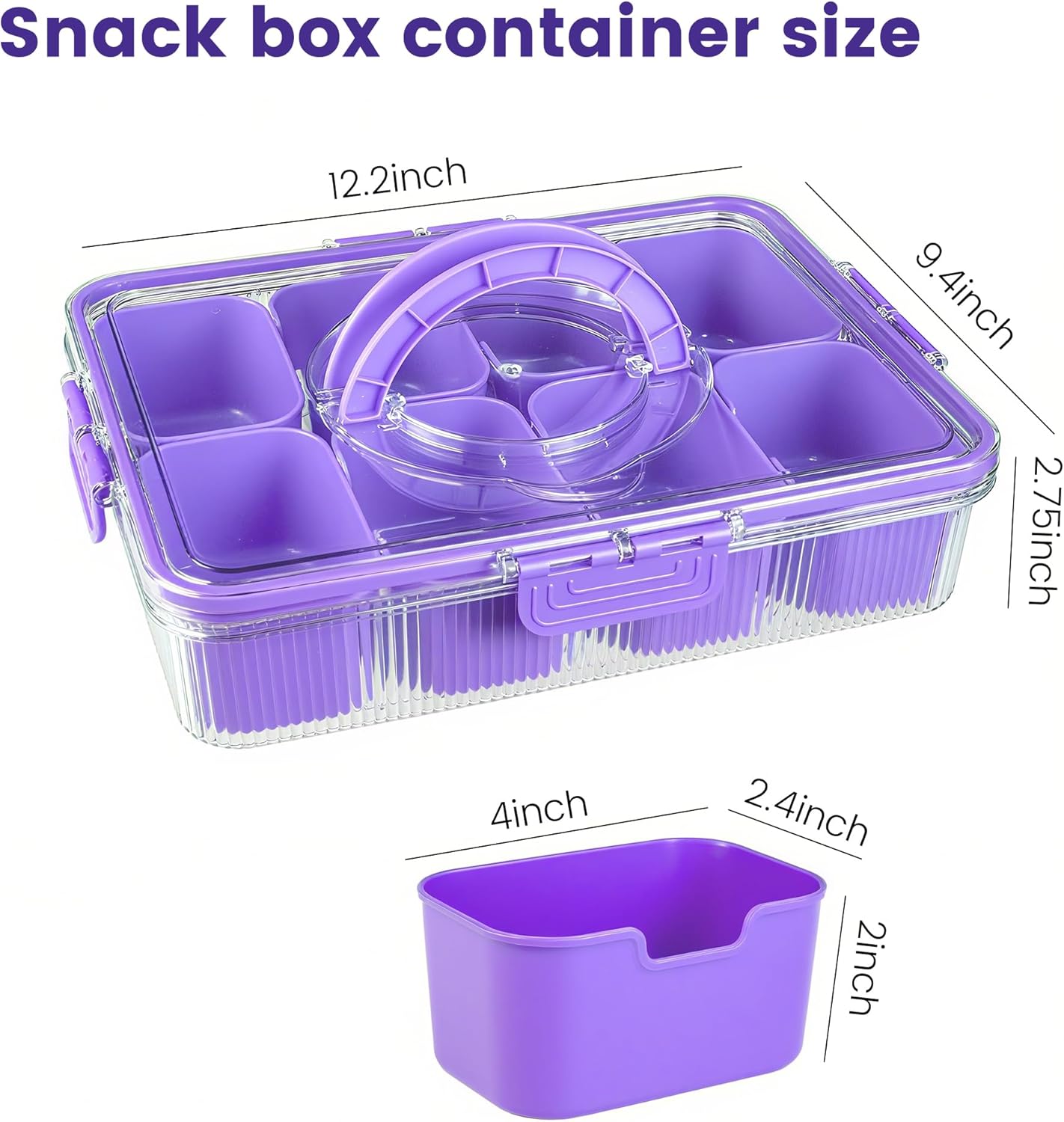 Patent Divided Serving Tray with Lid & Handle - Snackle Box Organizer for Charcuterie, Sandwiches, Veggies, Fruits, Candy - Portable Food Storage for Travel, Beach, Picnics（1 pcs, Orange）