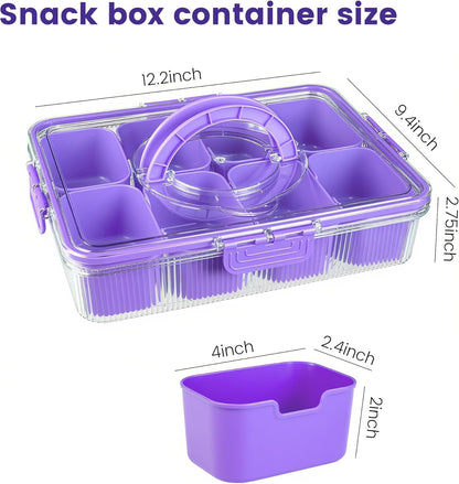 Patent Divided Serving Tray with Lid & Handle - Snackle Box Organizer for Charcuterie, Sandwiches, Veggies, Fruits, Candy - Portable Food Storage for Travel, Beach, Picnics（1 pcs, Orange）