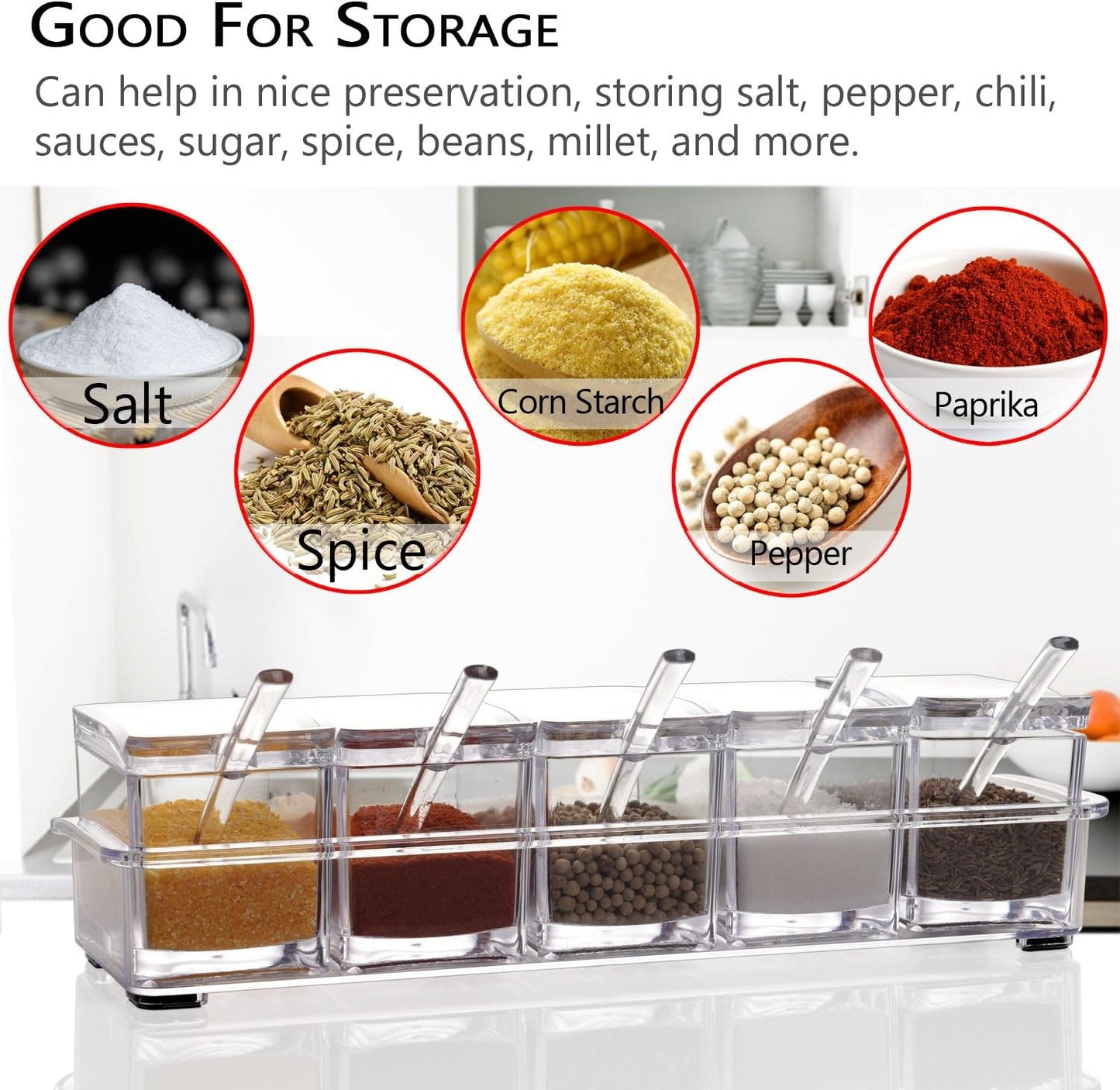 V·RESOURCING Clear Seasoning Box, 3 Pieces Seasoning Rack Spice Pots Storage Container for Spice Salt Sugar Cruet Liquid,Condiment Jars with 3 Spoons