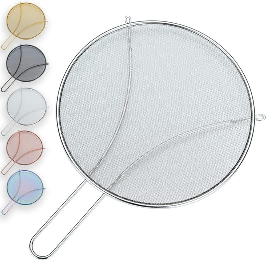Evanda 12" Splatter Screen for Cooking, Stainless Steel Fine Mesh for Frying Pan, Grease Guard for Pan to Stop Hot Oil Splatter, Protect the Skin From Burns, Safe Cooking Lid