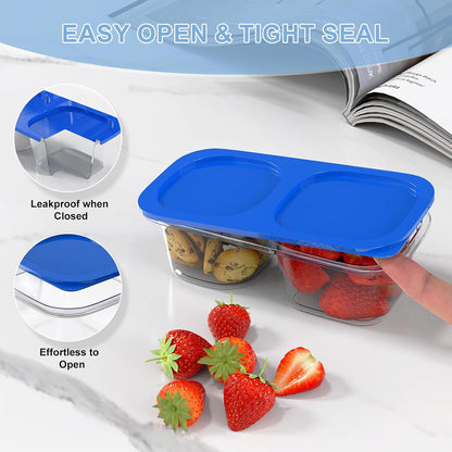 Snack Pack Containers for Kids, 5 Pack Reusable Snack Containers with Lids, 2 Compartment Small Bento Snack Box, BPA-Free, Lunchbox Accessories for Travel