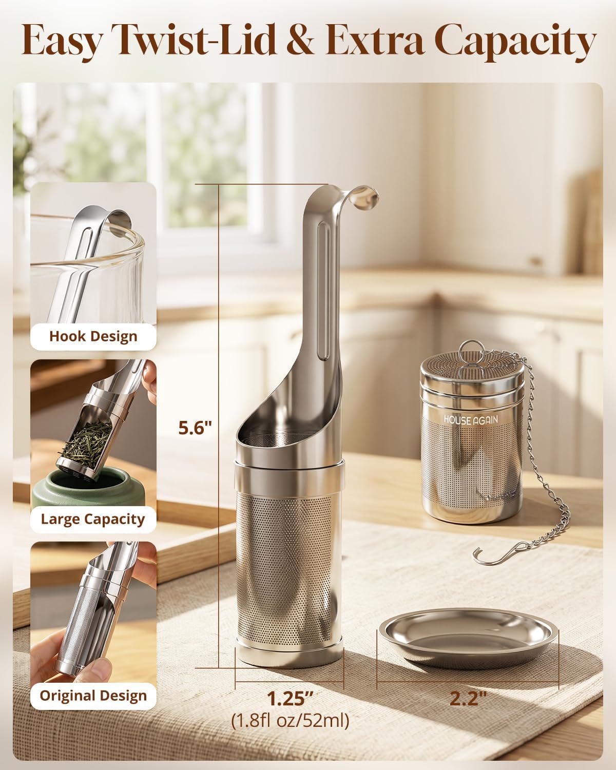 Tea Infuser for Loose Leaf Tea, Stainless Steel Fine Mesh Tea Strainer