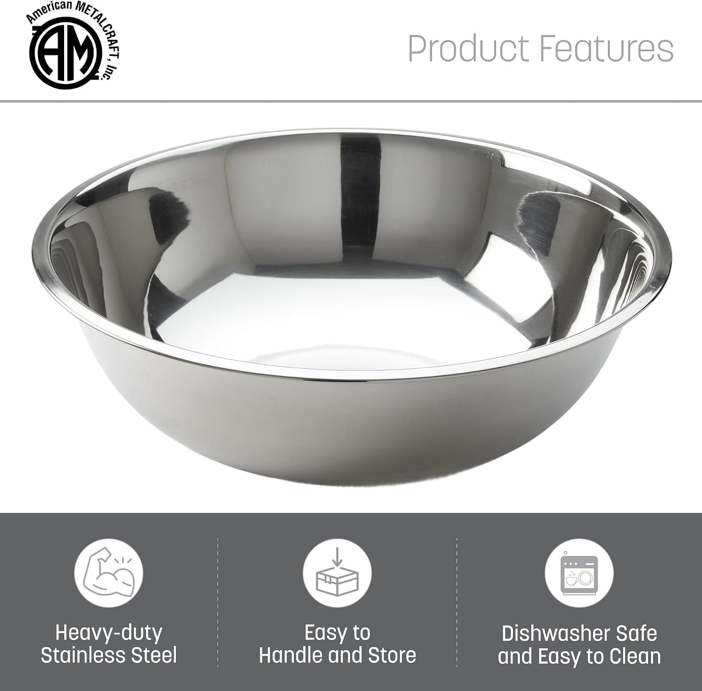 American Metalcraft 16" Stainless Steel Mixing Bowl - 13-Quart Durable Metal Bowls for Mixing, Large Stainless Steel Bowl