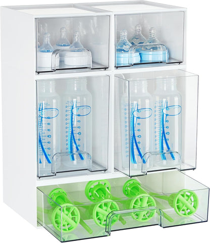 Vtopmart Stackable Storage Drawers Set of 5, Clear Plastic Organizer Bins for Baby Bottle, Beauty Supplies Storage, Ideal for Kichen Countertop, Vanity, Bathroom, Cabinet, Pantry Organization