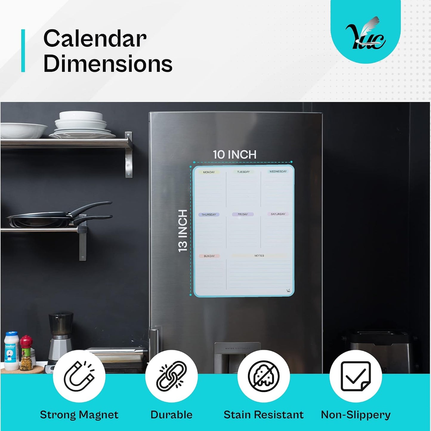 17x12 inch Dry Erase Whiteboard - Magnetic Fridge Calendar - White Board Calendar for Refrigerator
