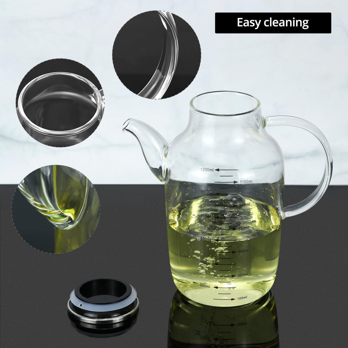 QWORK 1200ML/40Oz Large Glass Cooking Oil Bottle with Stainless Steel Lid, Oil & Vinegar Dispenser Bottle for Olive Oil, Vinegar, Soy Sauce, Kitchen No Drip Liquid Container