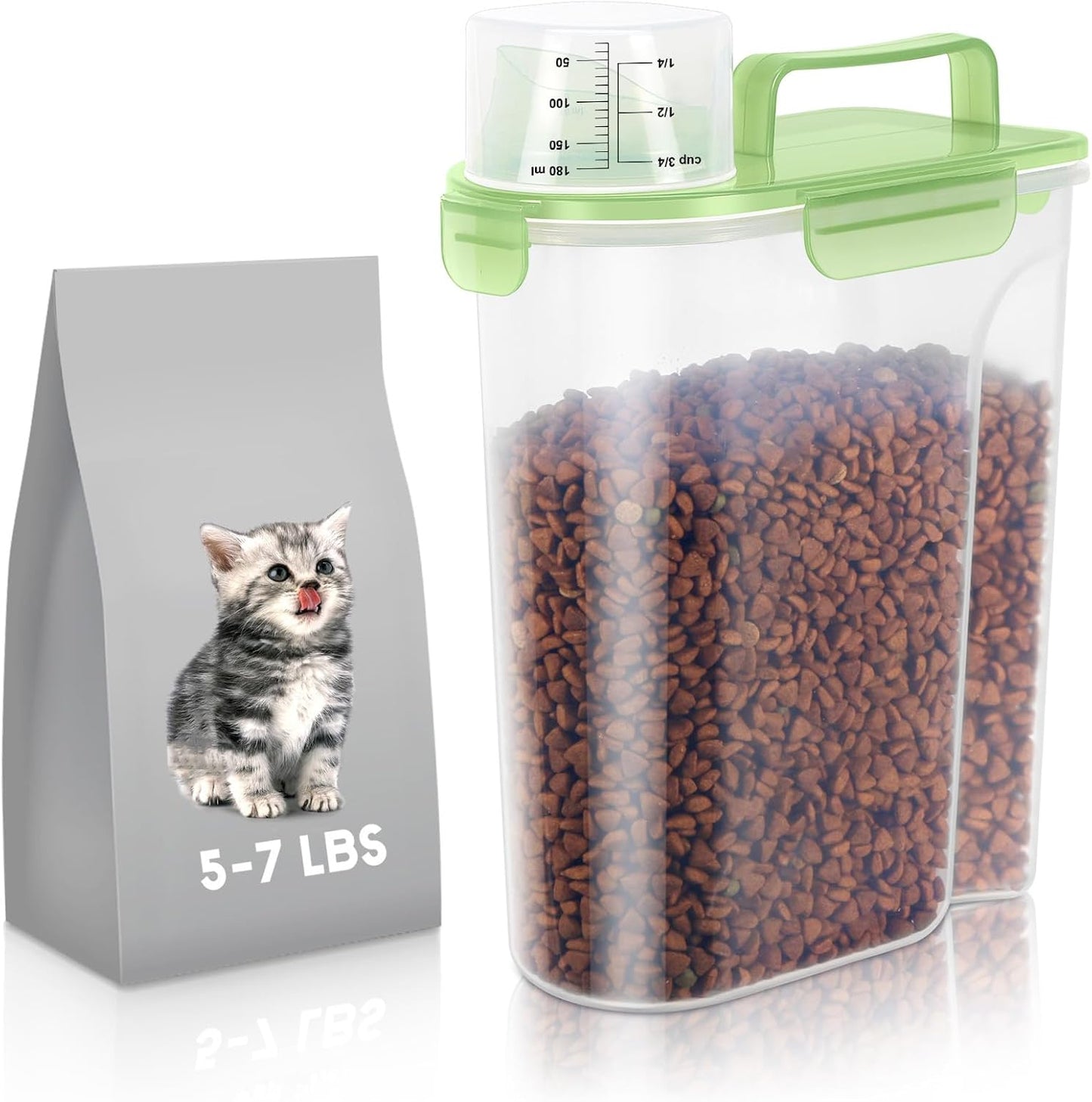LEAWALK 5-7Lbs Cat Dog Storage Container, Portable Pet Food Containers with Upgraded Large Spout and Cup, Small Animal Kibble Dispenser for Bird Seed, Oatmeal, Rice, Flour, Brown Sugart-Dark Green