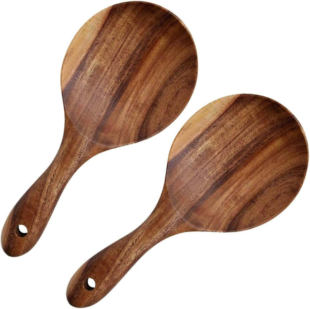 EORTA 2 Pack Rice Paddle Spoon Natural Wood Non-stick Rice Scooper with Round Shallow Head Food Service Spoon Kitchen Utensils for Rice Potato Salads Desserts, 7 Inch