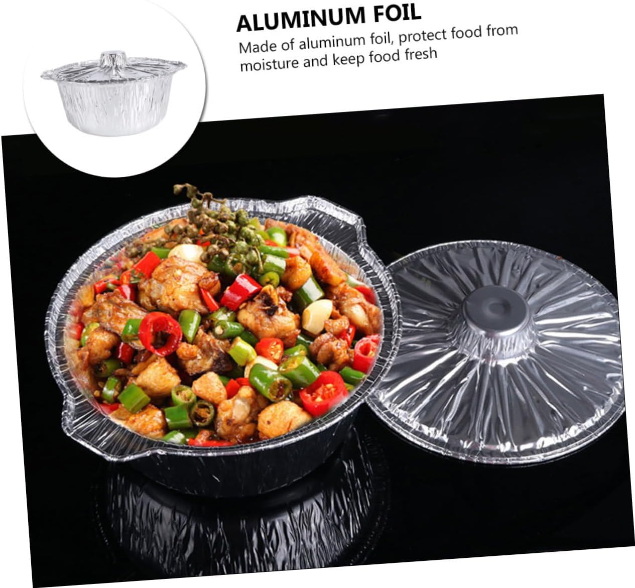 Round Foil Baking Pan Lid Heavy Duty Tin Foil Dish for Oven Cooking Large Capacity Food Prep Tray for Roasting Fish and Meat Disposable Aluminum Container
