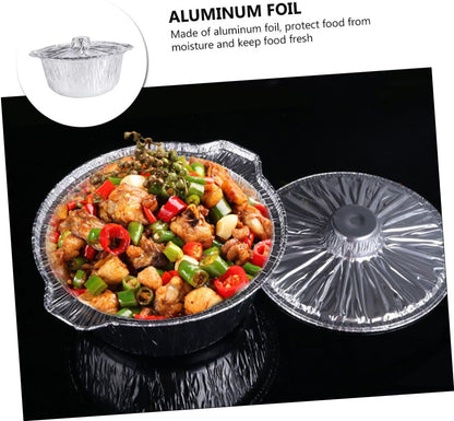 Round Foil Baking Pan Lid Heavy Duty Tin Foil Dish for Oven Cooking Large Capacity Food Prep Tray for Roasting Fish and Meat Disposable Aluminum Container