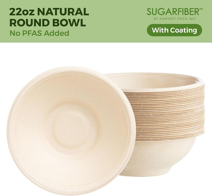 32oz Compostable Paper Bowls Disposable Round Natural Soup Bowls, 50 Count