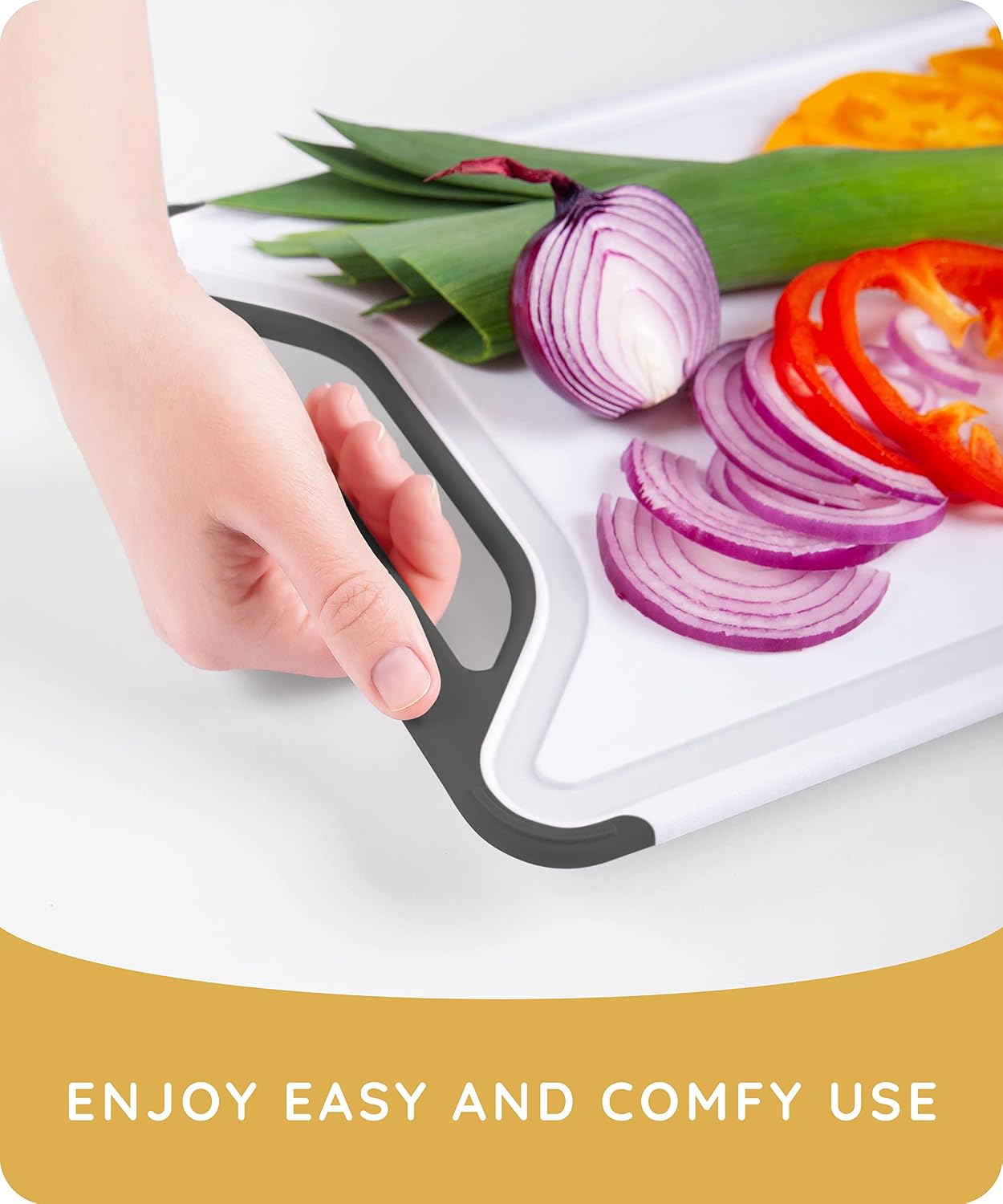 Cutting Boards for Kitchen, Plastic Cutting Board Set of 3, Dishwasher Safe Cutting Boards with Juice Grooves for Meat, Veggies, Fruits, Easy Grip Handle, Non-Slip (Black/Gray)