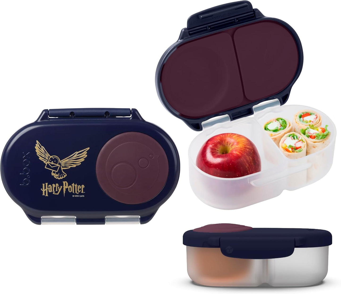 b.box Snack Box 2-Pack - Leak Proof Mini Bento Box for Kids & Toddlers, 2 Compartment Snack Containers for Kids, Dishwasher Safe, BPA-Free, PFAS-Free, Ages 4mo+, 1 3/4 Cup Each (Strawberry + Lilac)
