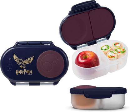 b.box Snack Box 2-Pack - Leak Proof Mini Bento Box for Kids & Toddlers, 2 Compartment Snack Containers for Kids, Dishwasher Safe, BPA-Free, PFAS-Free, Ages 4mo+, 1 3/4 Cup Each (Strawberry + Lilac)