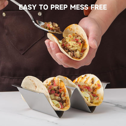 Stainless Steel Taco Tortilla Holders,Tray style 4-Packs, Professional Kitchen Series, Oven and Dishwasher Safe .Come With A Positive Crochet Taco