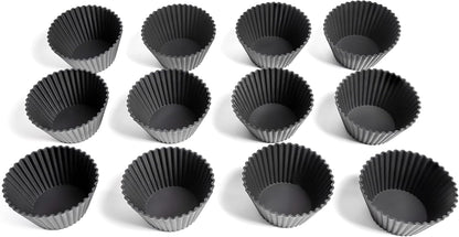 Premium Reusable Silicone Muffin Liners - 12 BPA Free Silicone Cupcake Molds for Baking - LFGB/FDA - (Standard, Black)