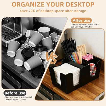 Commercial Cup and Lid Holder with Straw Organizer,Disposable Coffee Cup Condiment Dispenser for Countertop Org, Coffee Bar, Beverage Cup, Kitchen, Breakroom (11 Compartment Upright)