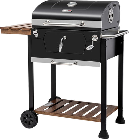 Royal Gourmet CD1824ET Movable Charcoal BBQ Grill with Foldable Side Tables, Outdoor Barbecue Grill with 470 Sq. In. Cooking Area for Outdoor Picnic and Camping Grilling, Black