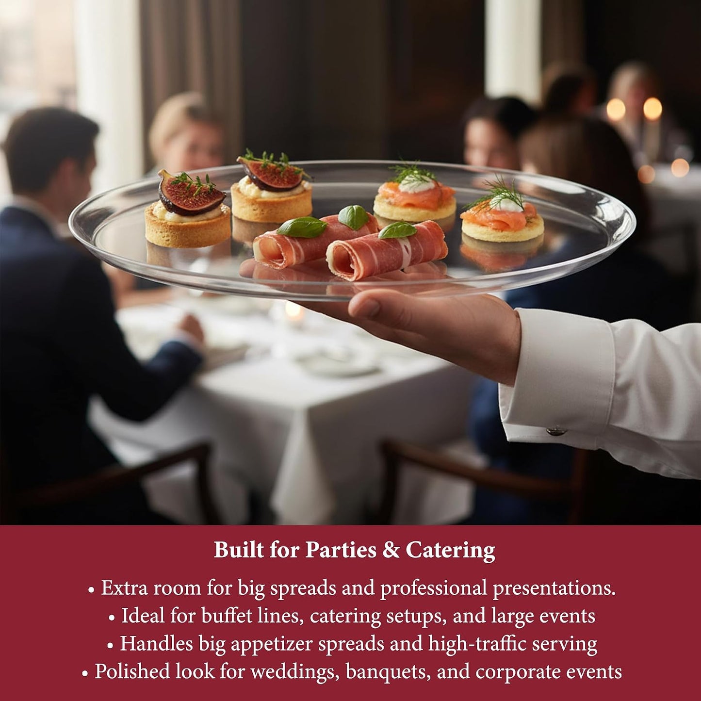 Smarty Had A Party 12 Inch Black Round Plastic Serving Tray – Heavy-Duty Party Platters & Catering Trays, Reusable or Disposable Plastic Trays for Serving Food, Elegant Party Tray Set of 25