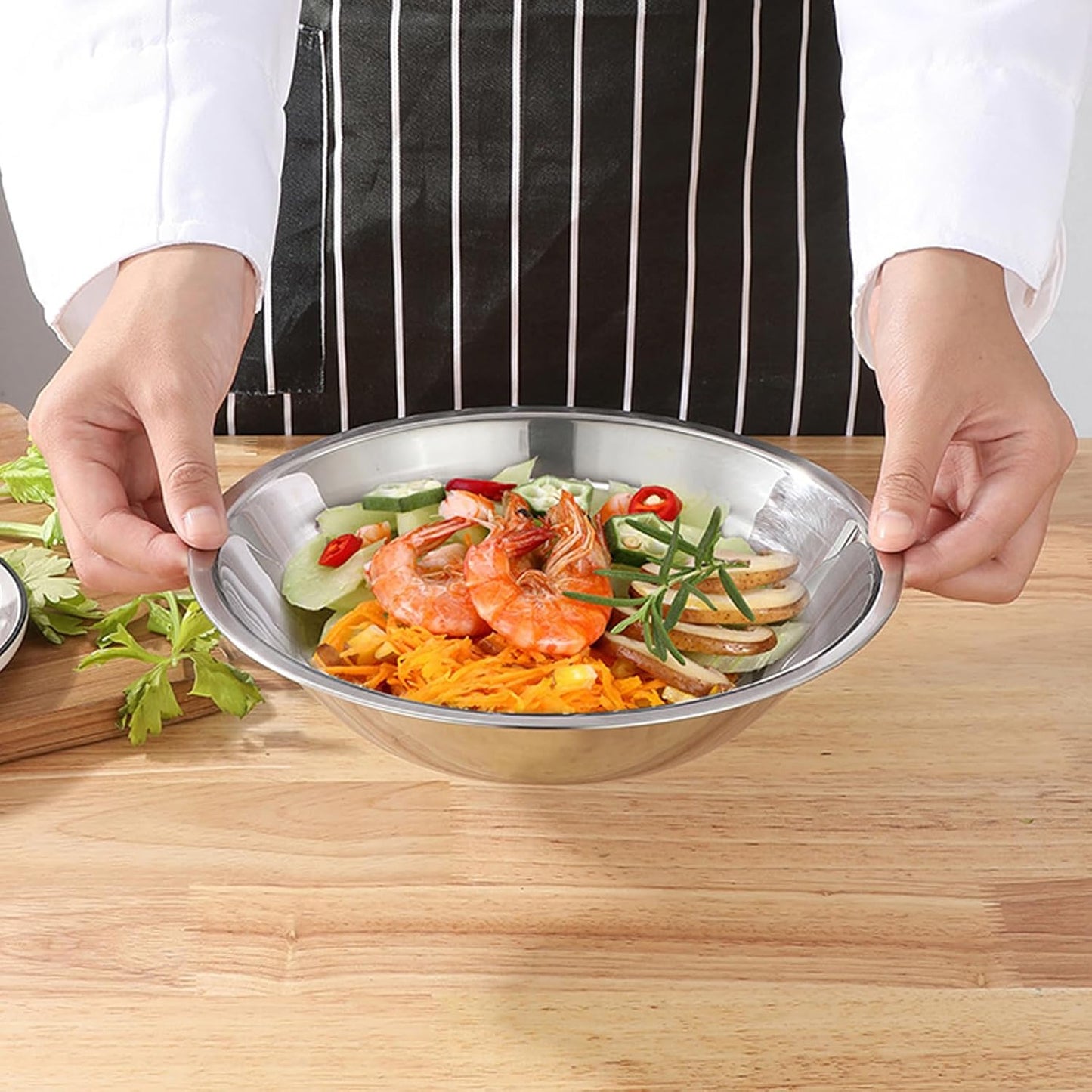 15 Pcs Stainless Steel Bowls Kitchen Metal Bowl with Flat 6.3 Inch Base Prep Bowls, Mixing Bowls Mirror Polish Metal Bowl Set for Meal Prep, Serving, Baking