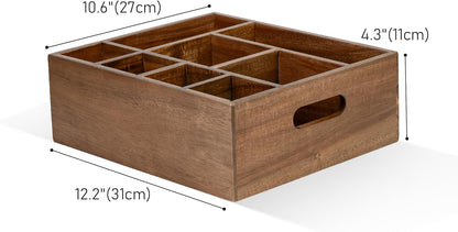 VaeFae Acacia Silverware Caddy with Handle, Wooden Utensil Holder, Mulip-pose Organizer for Kitchen, Office, Bathroom, Bedroom