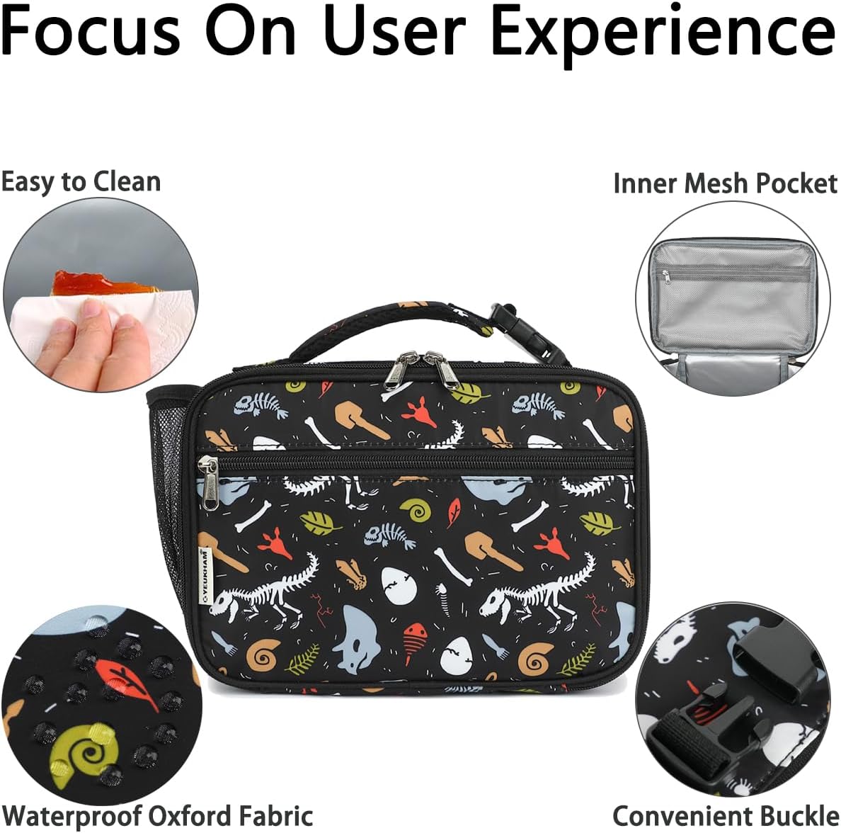 GYEUKHAM Insulated Lunch Box for School, Thermal Reusable Durable Freezable Lunch Bags for Kids Boys Girls Men Women - Small Soft Cooler Portable Lunch Tote Kit for Work Picnic Travel,Black