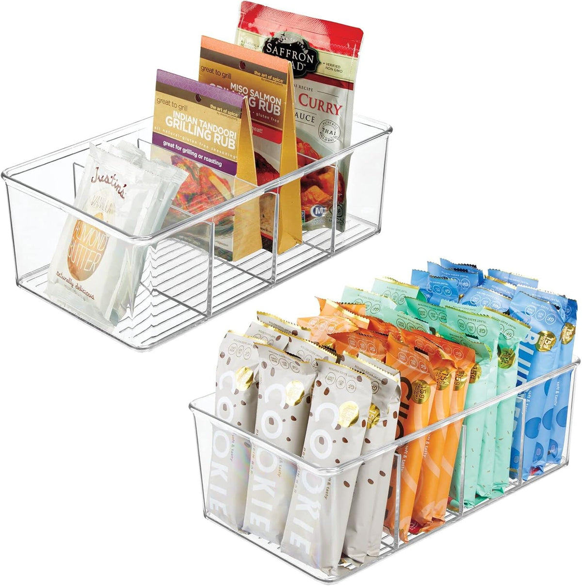 mDesign Plastic Divided Bin Storage Containers - Perfect for Fridge, Cabinet, Pantry, and Home Organization - Clear - Refrigerator Organizers - Ligne Collection - 2 Pack, Clear