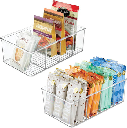 mDesign Plastic Divided Bin Storage Containers - Perfect for Fridge, Cabinet, Pantry, and Home Organization - Clear - Refrigerator Organizers - Ligne Collection - 2 Pack, Clear
