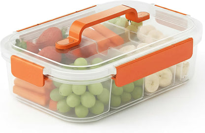 Li & Zhao Snackle Box Container - 4-Compartment Divided Snack Serving Tray with Silicone Handle, Perfect for Picnics, Leak-Proof, and Dishwasher-Safe Dressing Containers(Blue)