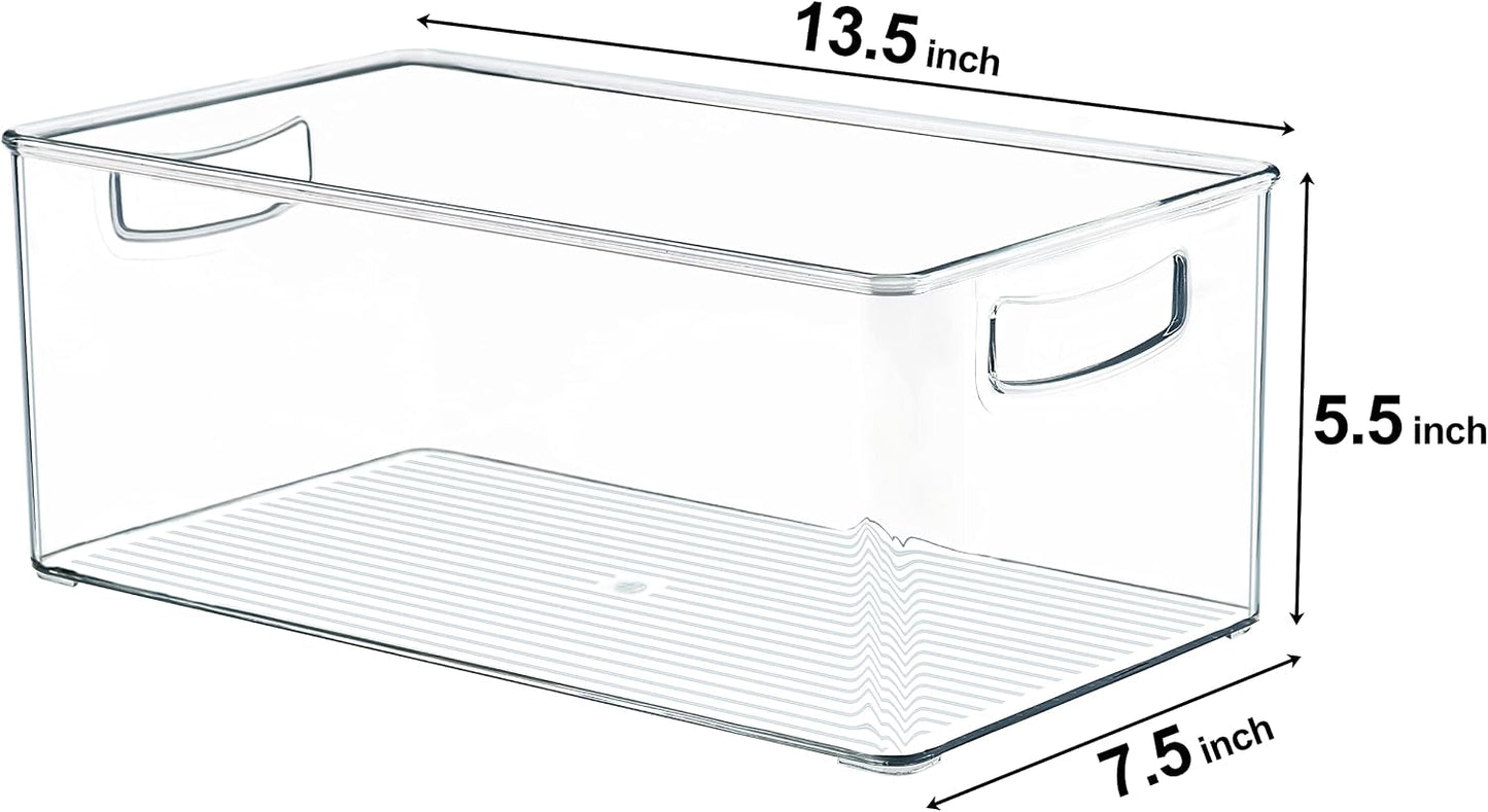 Hudgan 8 PACK Stackable Pantry Organizer Bins (3 Size) - Clear Fridge Organizer for Kitchen, Freezer, Refrigerator, Cabinet - Plastic Storage Container with Handle for Home