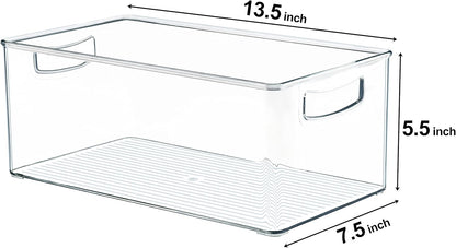 Hudgan 8 PACK Stackable Pantry Organizer Bins (3 Size) - Clear Fridge Organizer for Kitchen, Freezer, Refrigerator, Cabinet - Plastic Storage Container with Handle for Home
