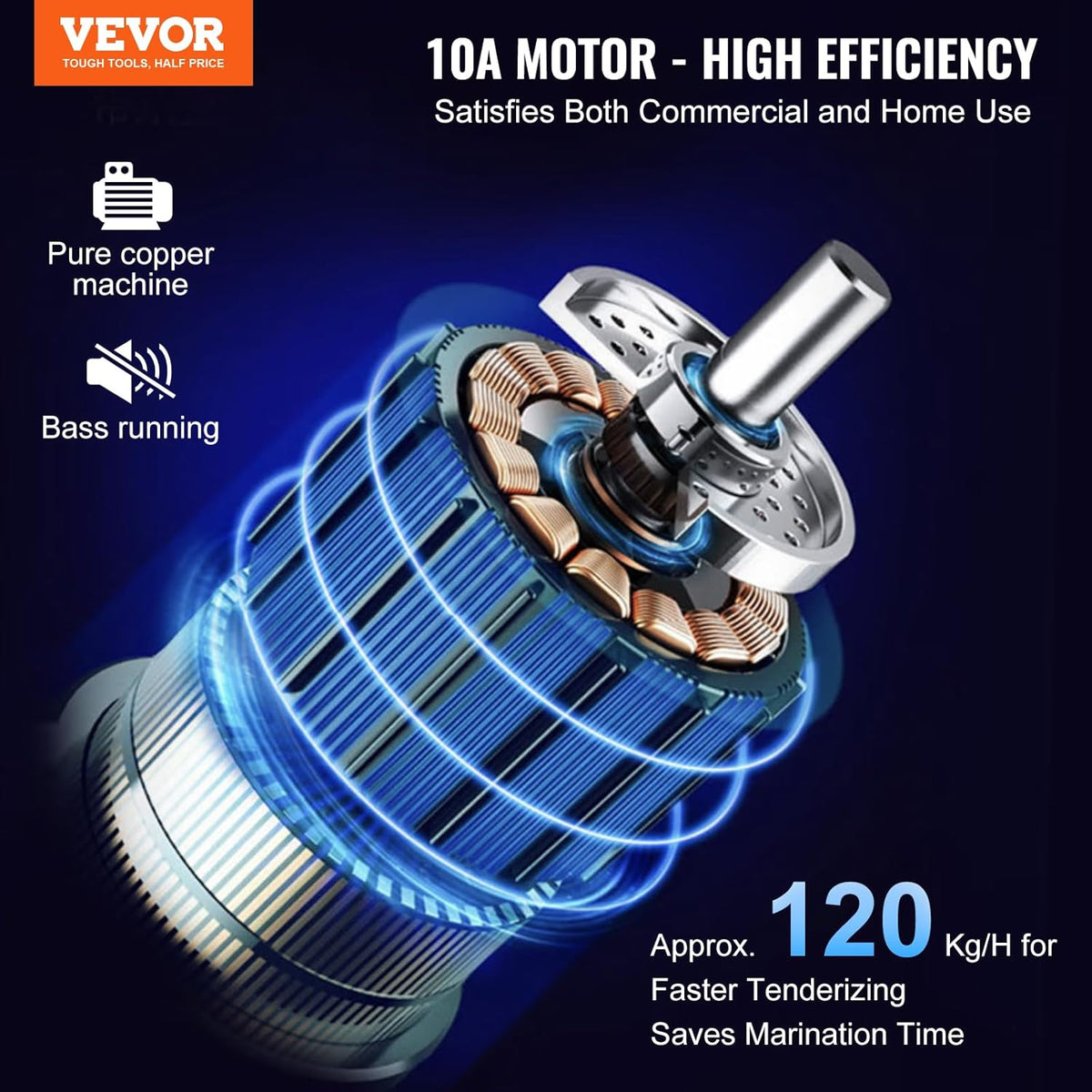 VEVOR Commercial Meat Tenderizer 17 Inch, Heavy Duty Stainless Steel Kitchen Tool with Handle, Meat Tong, and Cleaning Brush, 450W Electric Meat Tenderizer Machine for Beef,Turkey,Chicken,Pork,Fish