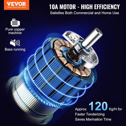 VEVOR Commercial Meat Tenderizer 17 Inch, Heavy Duty Stainless Steel Kitchen Tool with Handle, Meat Tong, and Cleaning Brush, 450W Electric Meat Tenderizer Machine for Beef,Turkey,Chicken,Pork,Fish