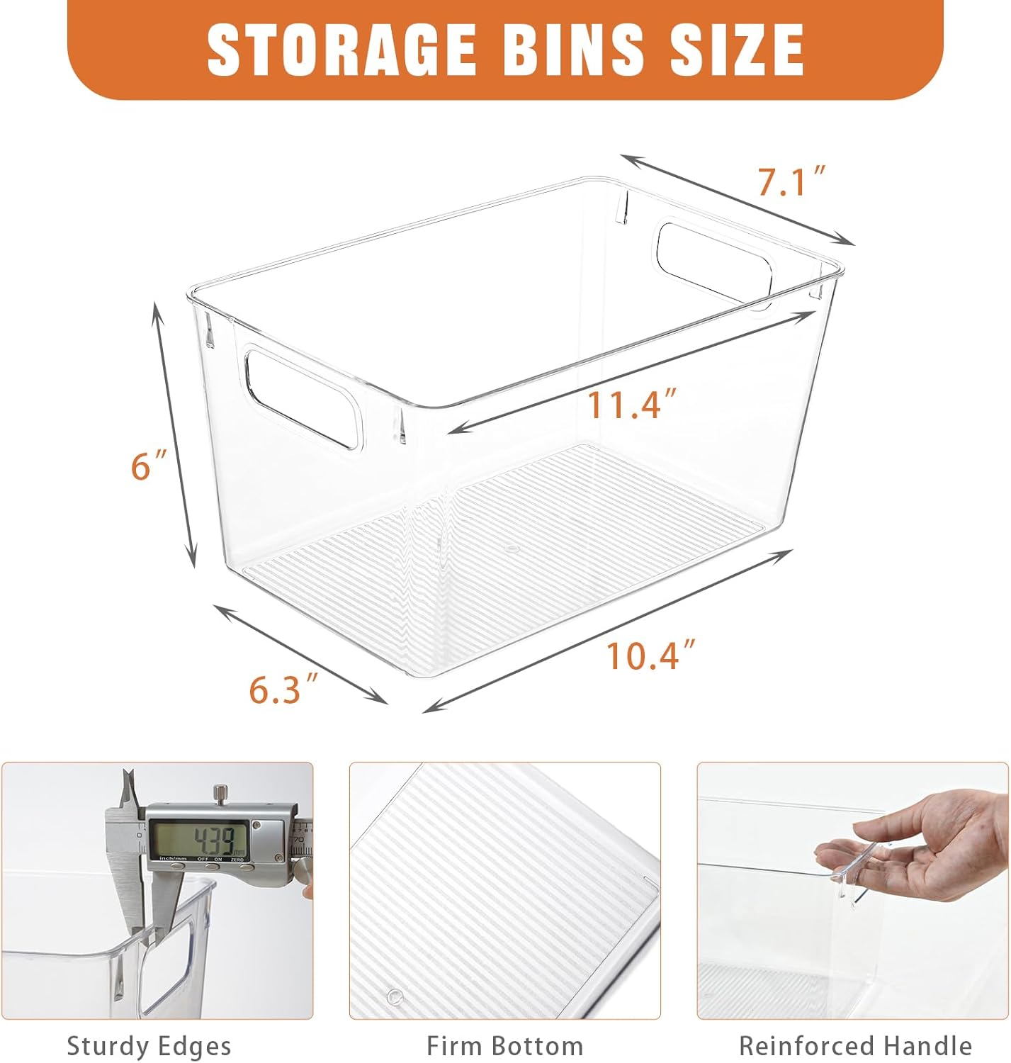 Freebat 12 Pack Middle Organizers and Storage, Pantry Organization and Storage Bins, Cabinet Organizer, Clear Plastic Storage Containers with Handle，Acrylic Storage Bins for Cabinet, Fridge