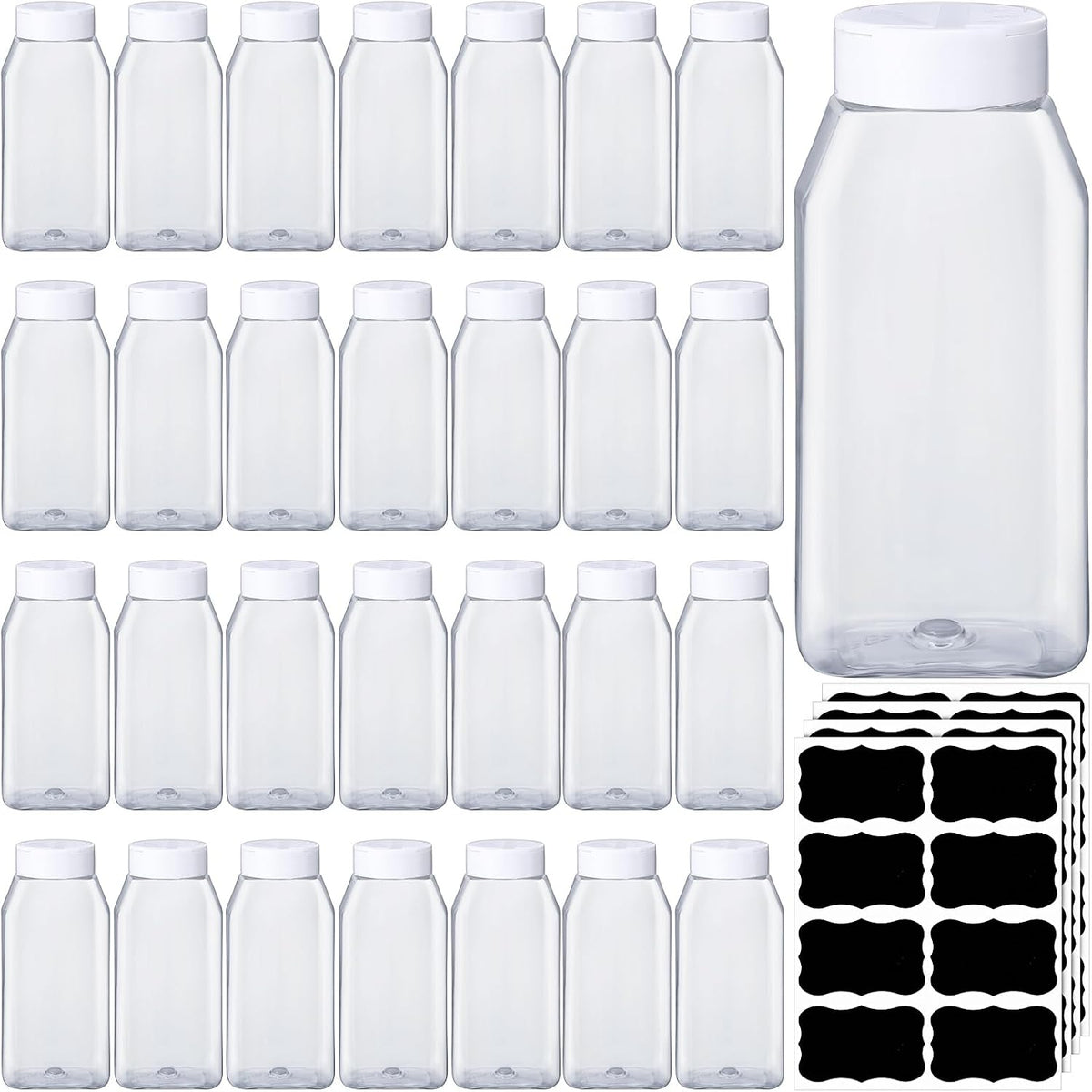 Mifoci 28 Pack 16 oz Black Plastic Spice Jars with Cap