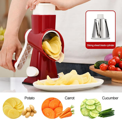 Rotary Cheese Grater Manual Hand Crank 3-in-1 Vegetable Shredde