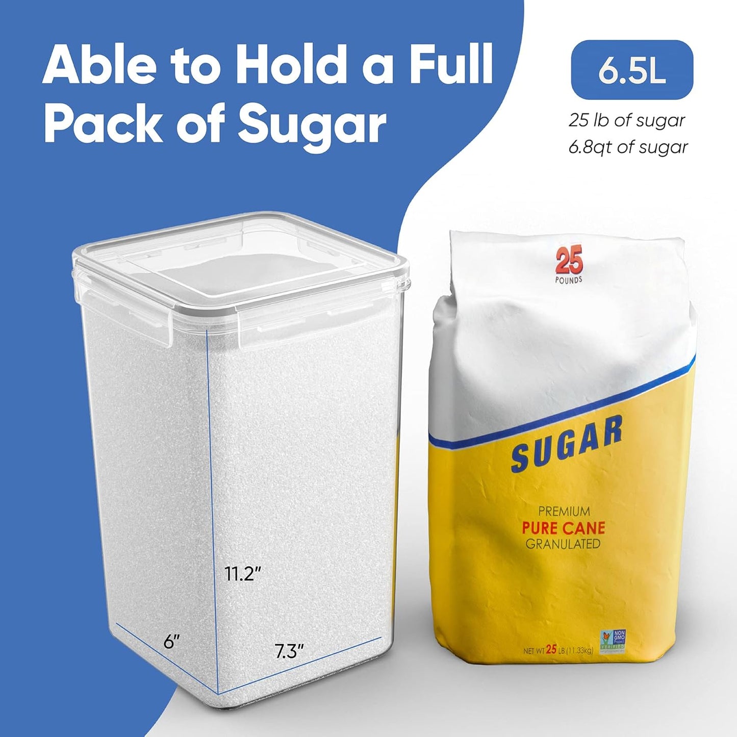 Chef's Path Extra Large Airtight Food Storage Containers with Lids, Pack of 2, 6.5L, 220Oz, Airtight Kitchen and Pantry Bulk Canisters for Flour, Sugar, Rice, and Baking Supplies - Transparent